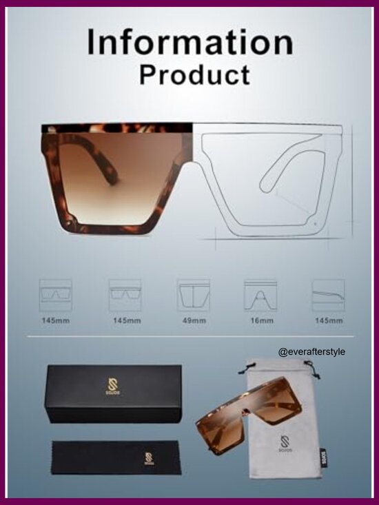 Square Big Sunglasses Thick Frame Flat Top Mirrored UV400 Protection main image 5